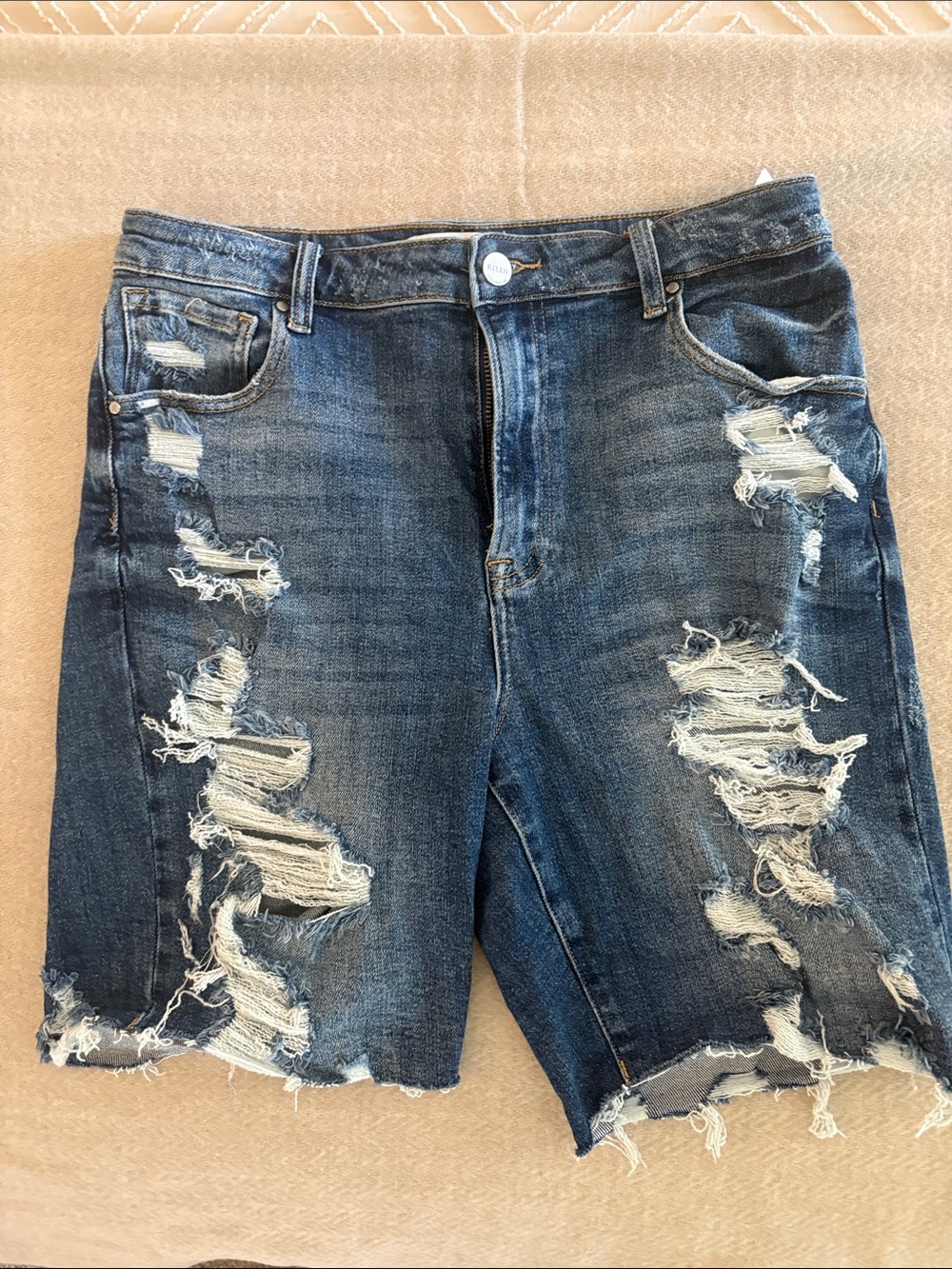 Women's Distressed Dark Blue Denim Jean Shorts